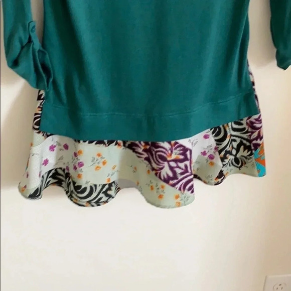 Anthro Little Yellow Button Teal Layered Swing Top - Picture 7 of 9
